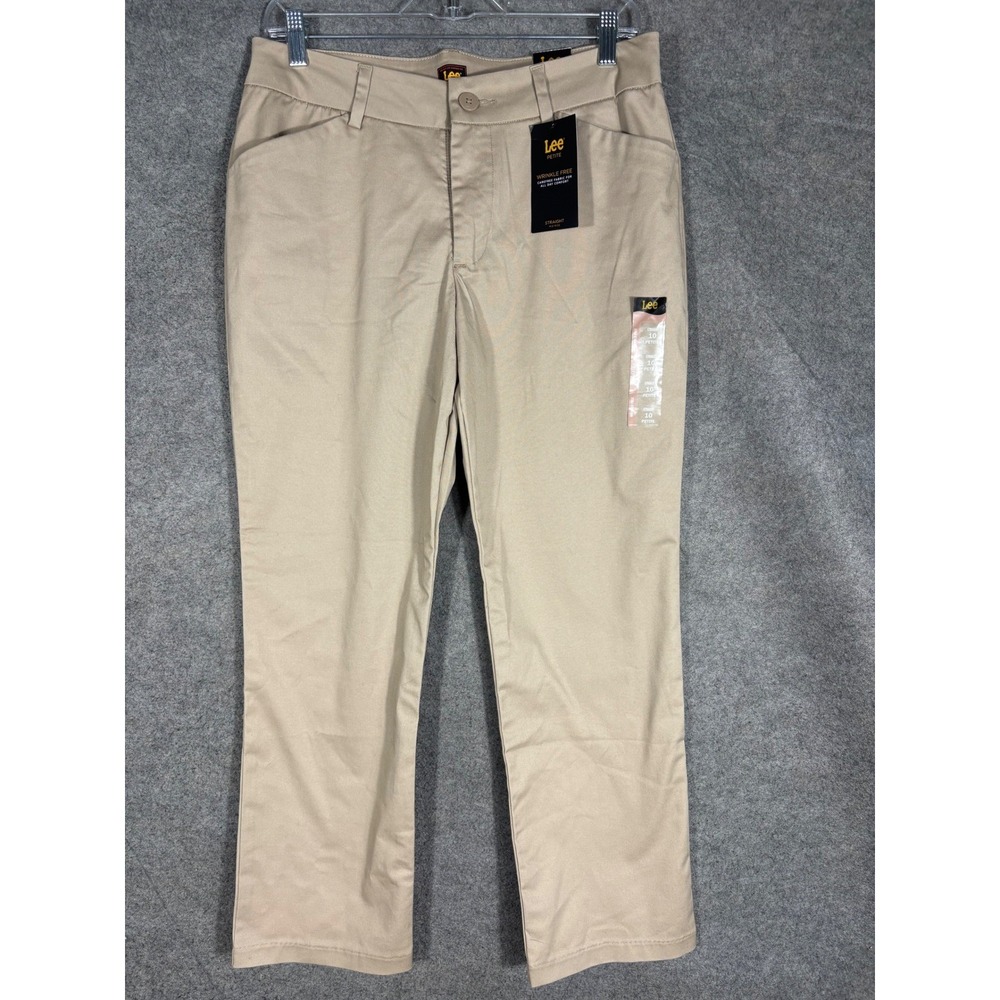 Lee Petite Wrinkle Free Straight Leg Pants Flax Beige Mid Rise 10P NEW 112325110